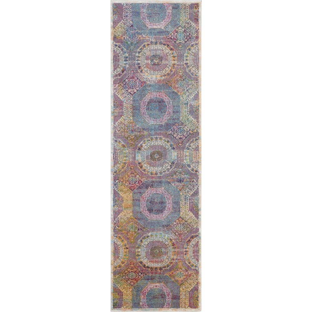 Multicolor Medallion Synthetic 2' x 6' Runner Rug