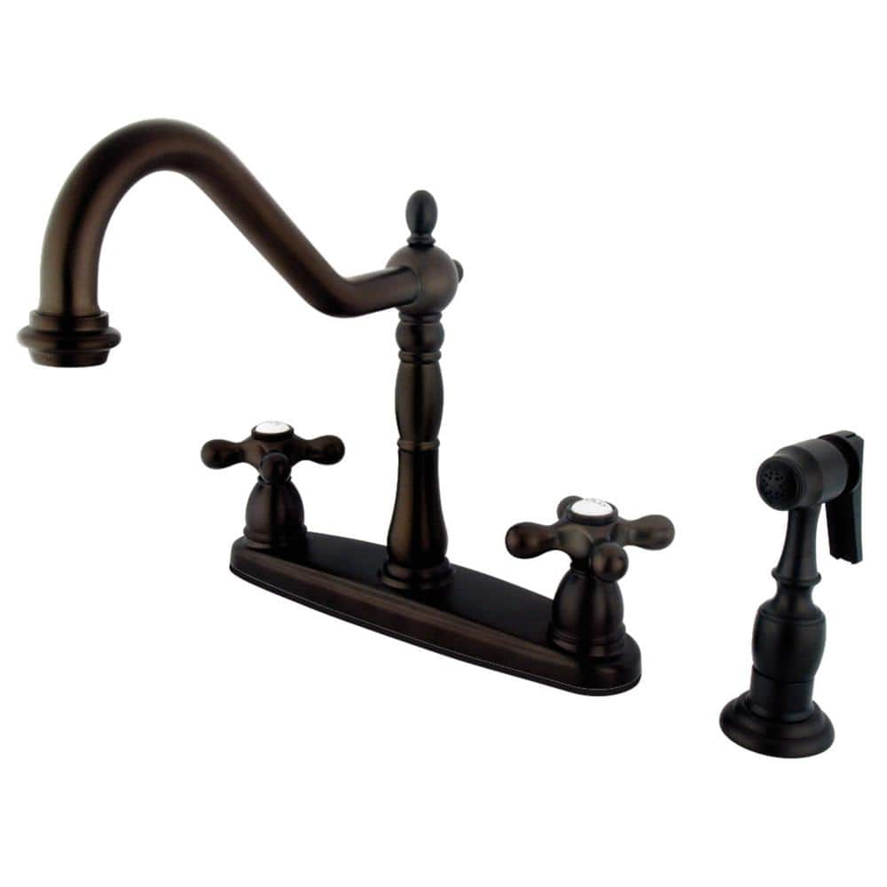 Kingston Brass Heritage 2-Handle Standard Kitchen Faucet with Side Sprayer in Oil Rubbed Bronze