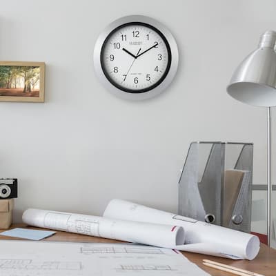 12 in. Round Atomic Analog Wall Clock in Silver