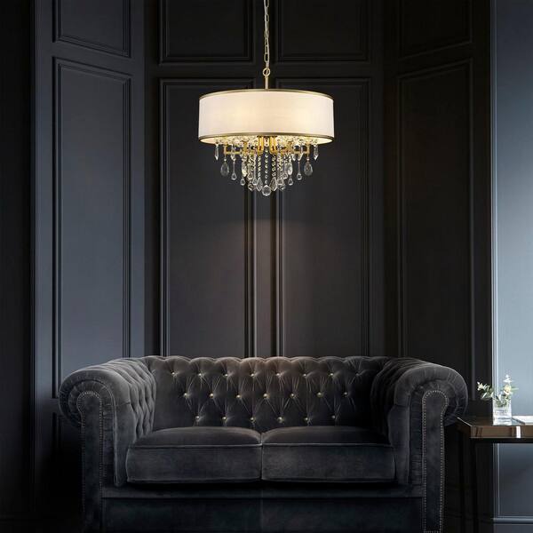 Rennnsan Orlen 23.6 in. 6-Light Painted Gold Boho Drum Crystal