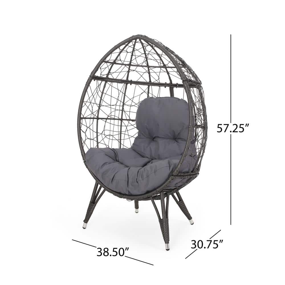 Gray Metal Oval Egg Chair with Dark Gray Cushions