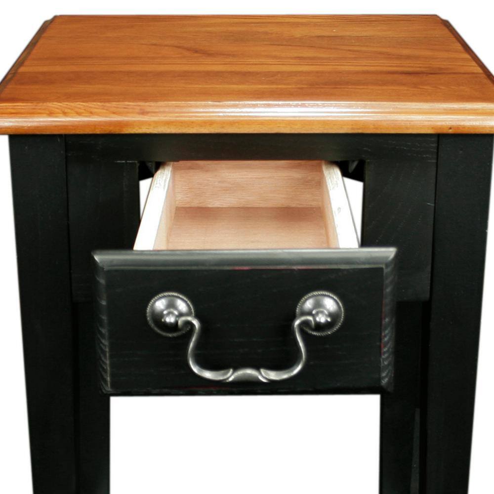 Medium Oak and Slate Black Square Side Table with Drawer