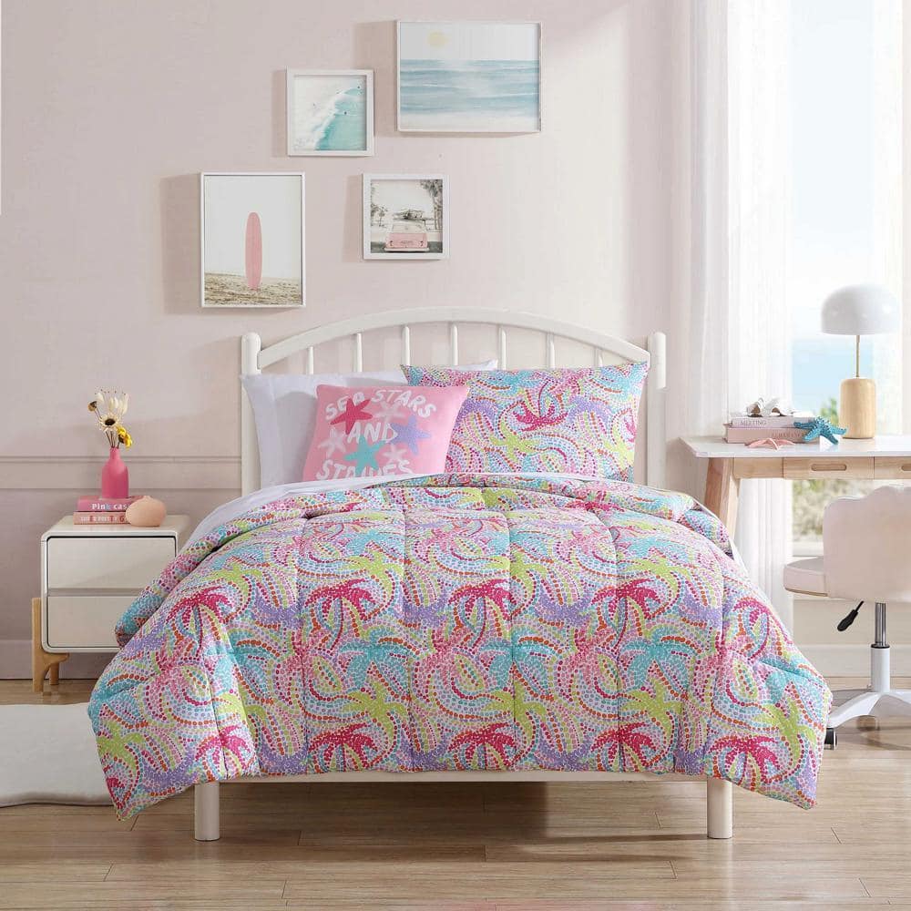 Nautica Sutton Palm Trees 3-Piece Rose/Aqua Microfiber Twin