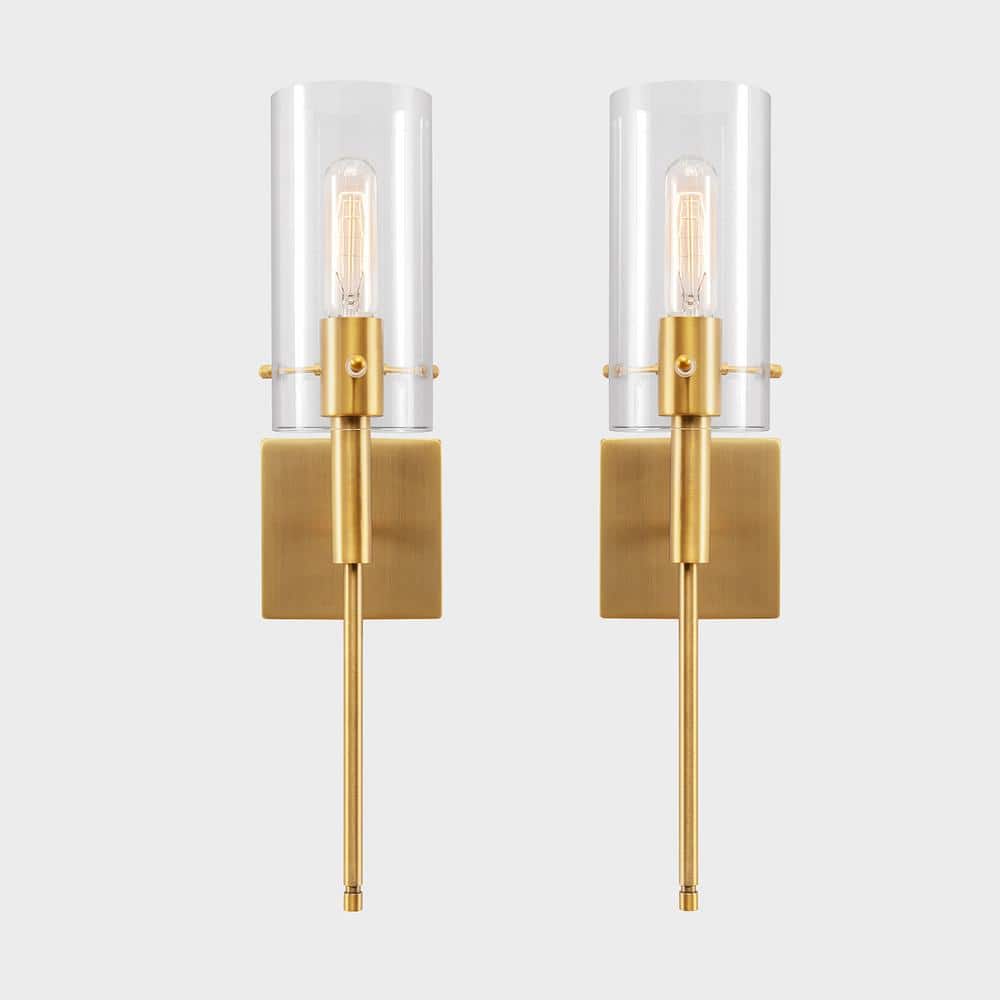 Antique Brass and Glass Dimmable Wall Sconce Set of 2