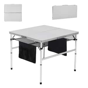 31.5 in. x 31.5 in. MDF Aluminum Square Outdoor Table Card Table Picnic Table Height Adjustable, Carry Handle for Camp