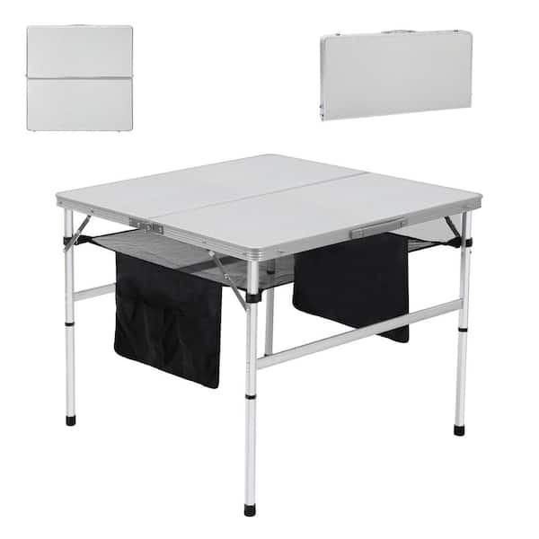 NICE C 31.5 in. x 31.5 in. MDF Aluminum Square Outdoor Table Card Table Picnic Table Height Adjustable, Carry Handle for Camp