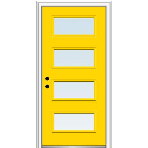 MMI DOOR 32 in. x 80 in. Celeste Low-E Glass Right-Hand 4-Lite Clear Eclectic Painted Fiberglass Smooth Prehung Front Door