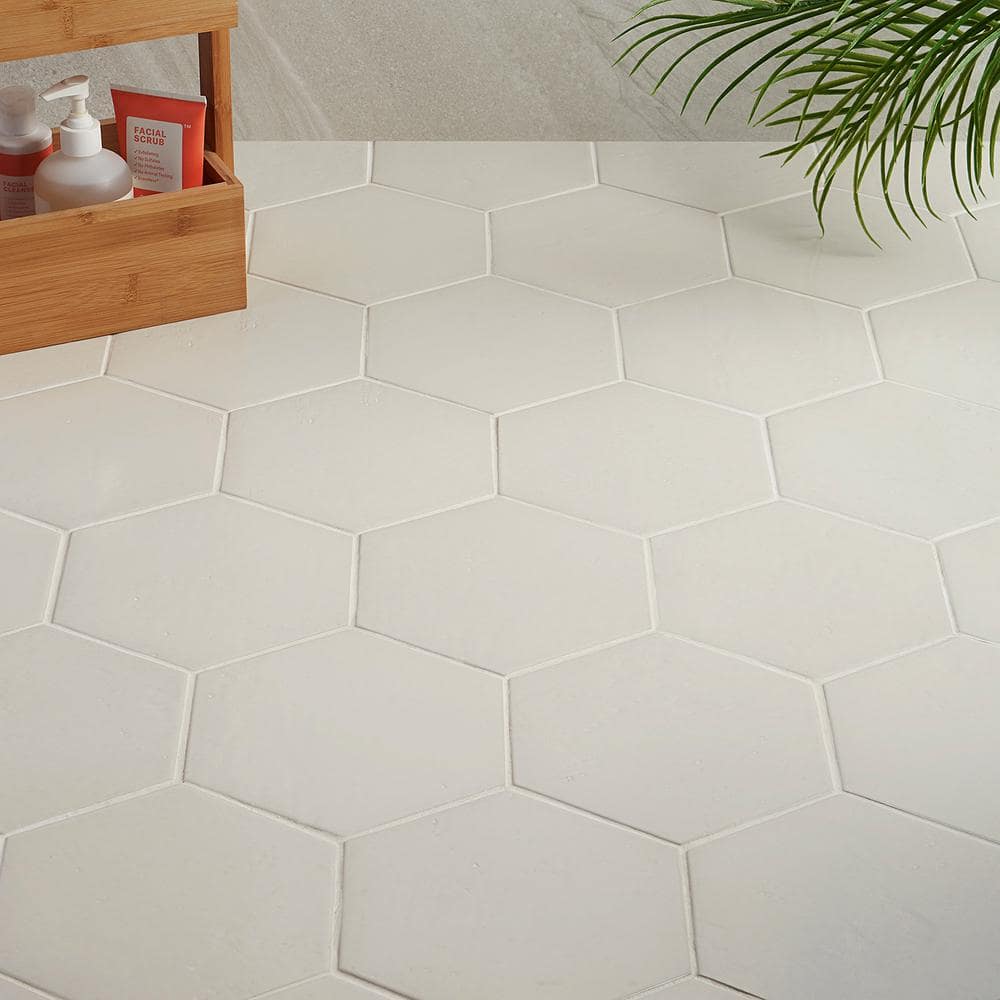 Triton Beige Glossy Hexagon Porcelain Shower Tile