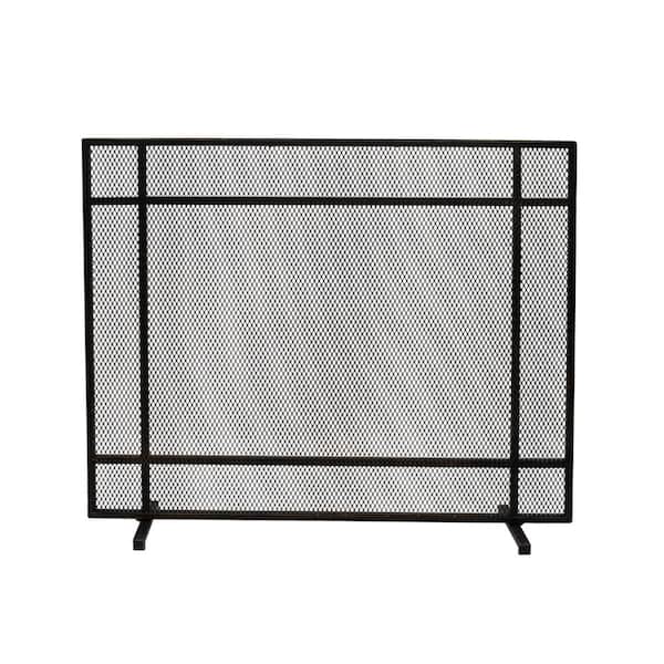 Noble House Cabarrus Modern Black Brushed Gold Single Panel Iron Fire Screen