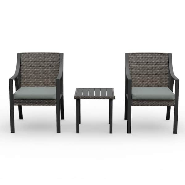 EGEIROSLIFE 3-Piece Patio Wicker Outdoor Bistro Set with Green Cushion