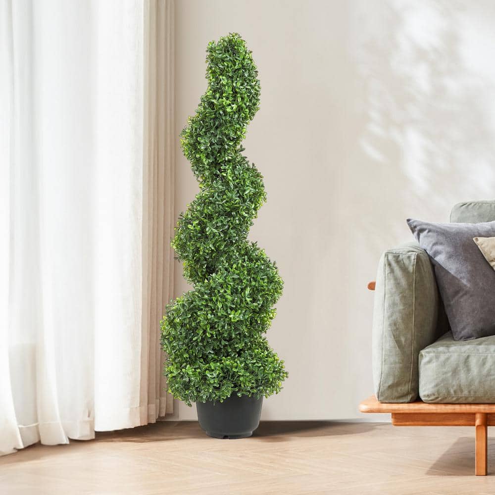 4ft Green Plastic Boxwood Spiral Topiary Set of 2