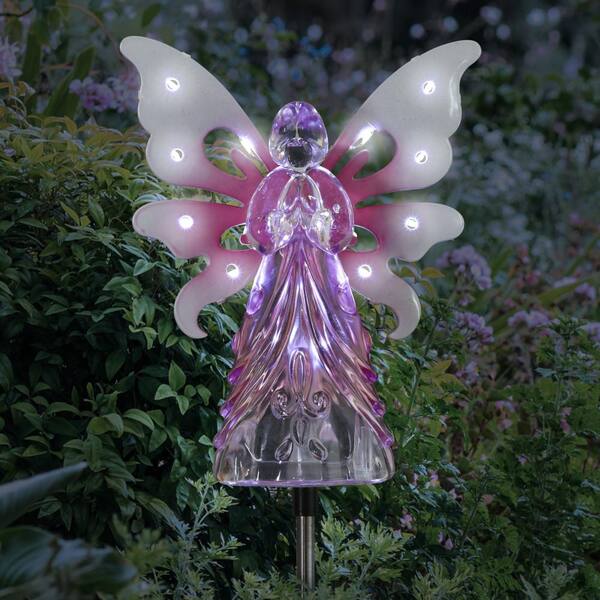 Exhart Solar Angel with 13 LEDs 3.27 ft. Pink Plastic Garden Stake