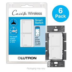 Caseta Smart Switch for All Bulb Types or Fans, 5A, White (6-Pack)