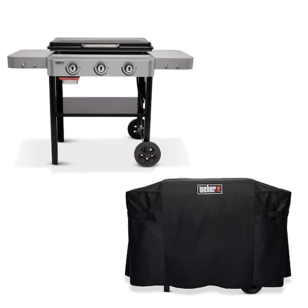 Weber Griddle 3-Burner Propane Gas 28 in. Flat Top Grill in Black with Grill Cover