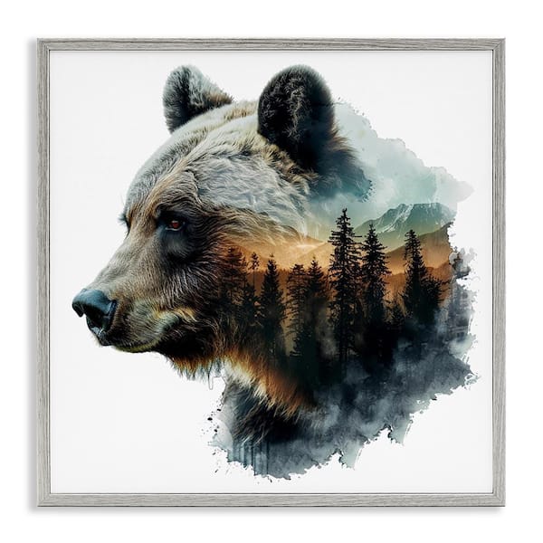 Stupell Industries Bear Woodland Silhouette by LSR Design Studio Gray Framed Animal Giclee Art Print 17 in. x 17 in.