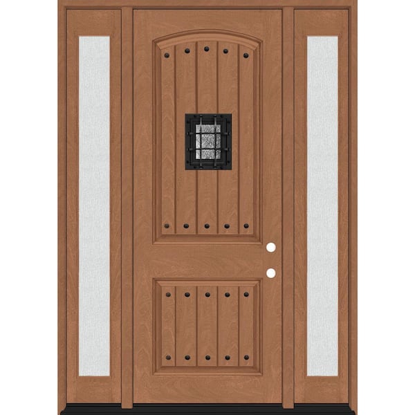 Steves & Sons Regency 64 in. x 96 in. 2P Plank Cavalier Speakeasy LHIS AutumnWheat Fiberglass Prehung Front Door w/Dbl 12in. Rain SL