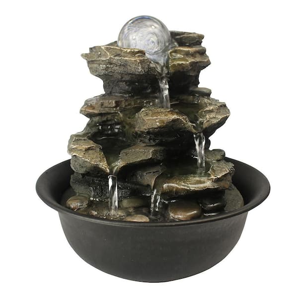 Tidoin 8.3 in. Resin 5-Tier Rock Cascading Tabletop Fountain with LED Light for Home Office Bedroom Relaxation