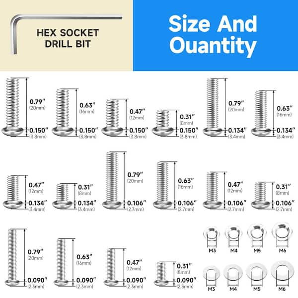 900-Piece 304 Stainless Steel Machine Screw Nut and Washer Kit