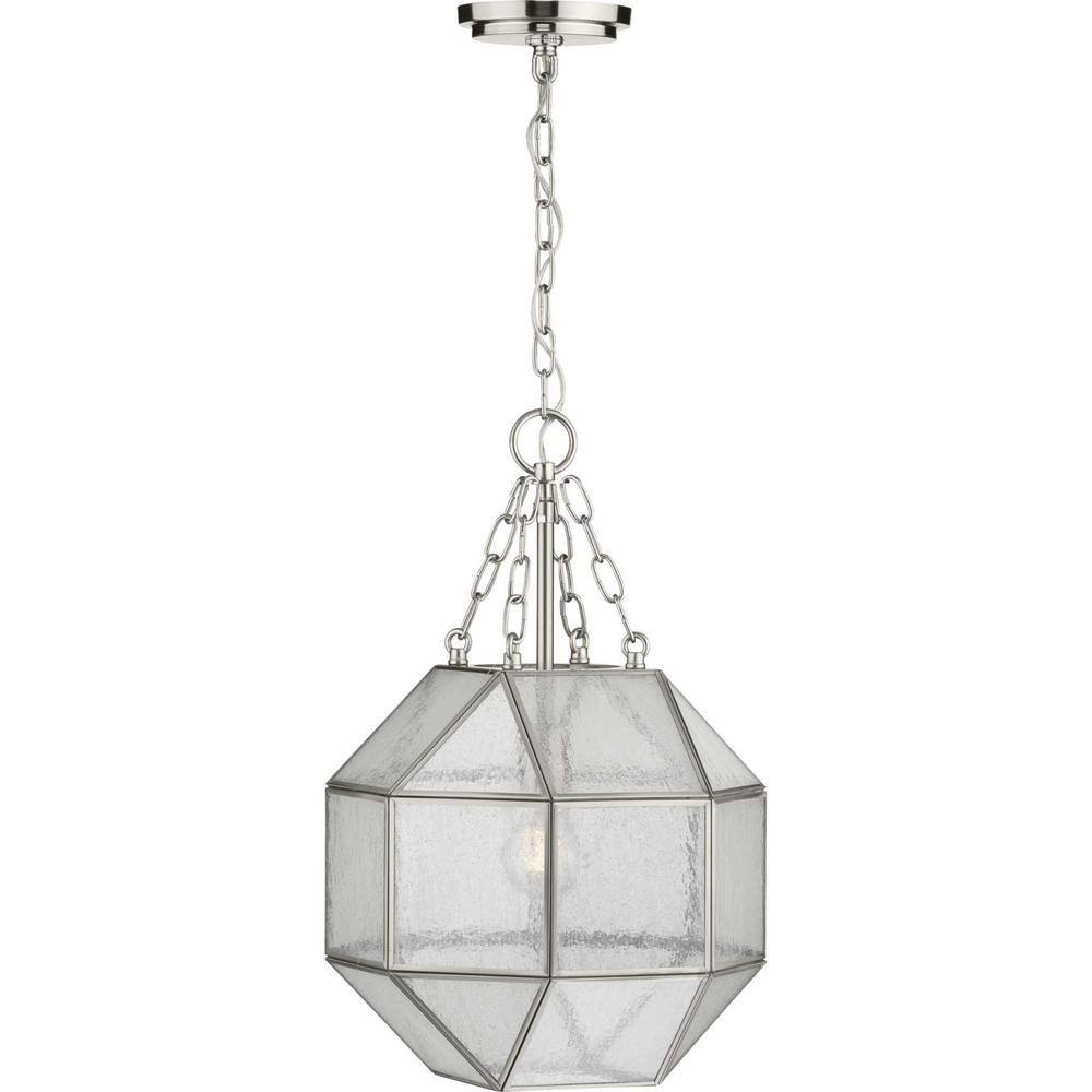 Mauldin 19.88'' Vintage Brushed Nickel Pendant with Seeded Glass