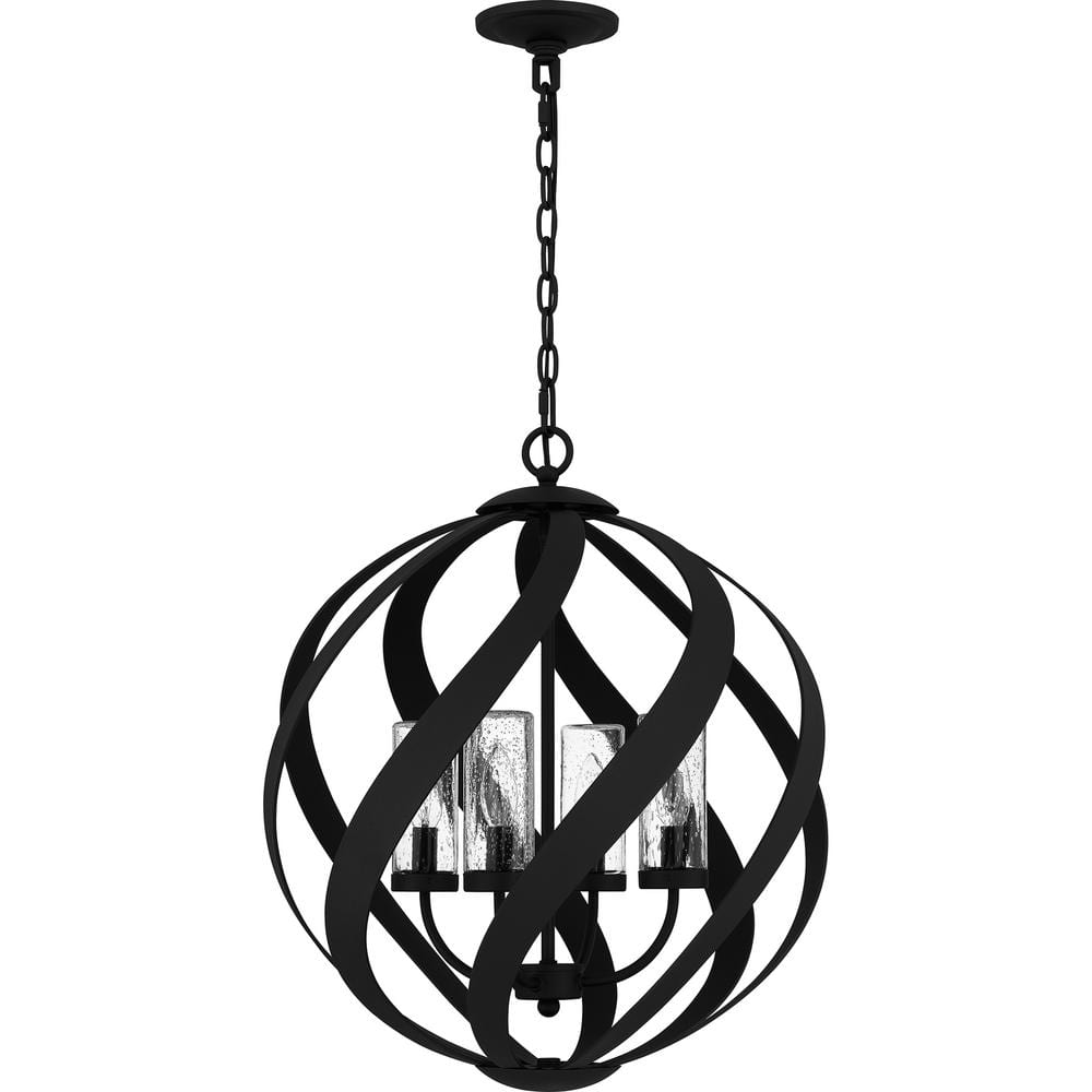 Matte Black Globe Pendant Light with Clear Seedy Glass Shades