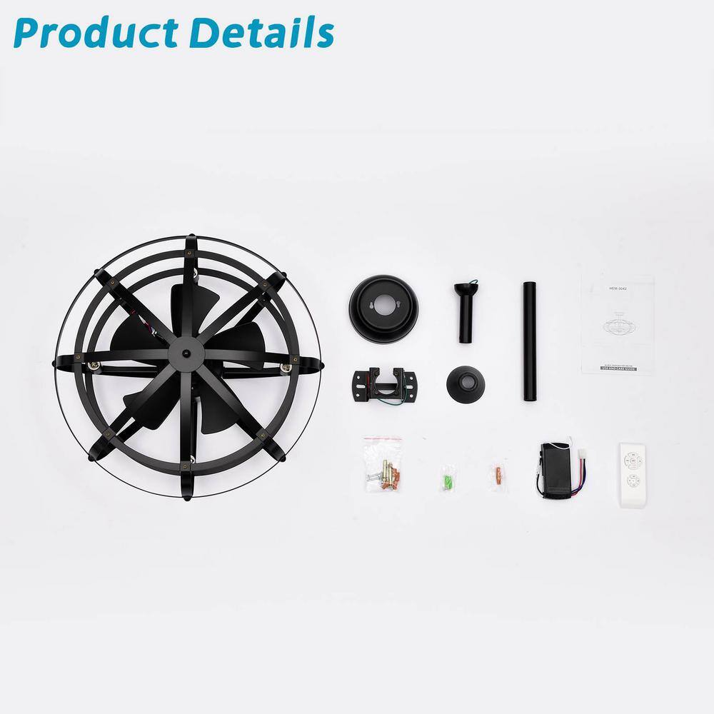 18'' Black Industrial Caged Ceiling Fan with LED Lights and Remote