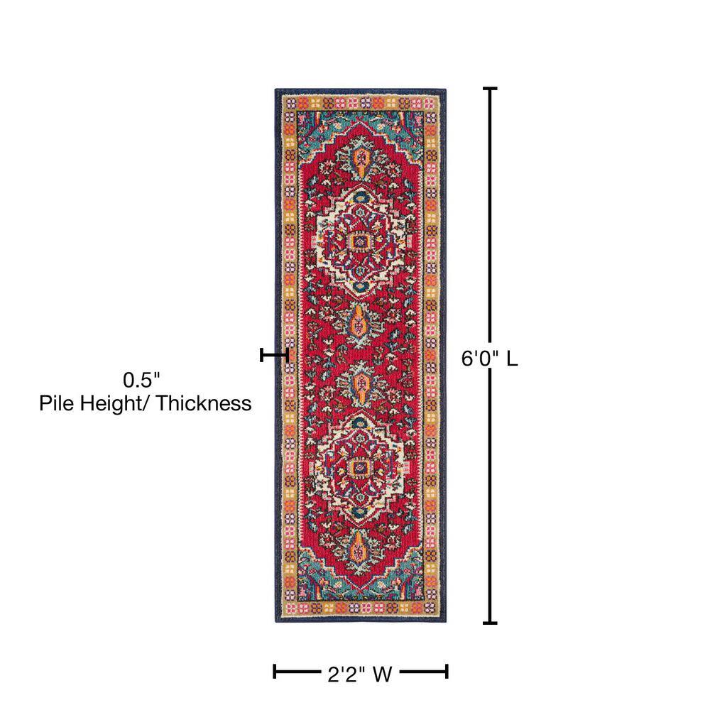 Boho-Chic Red & Turquoise Floral Synthetic Runner Rug - 2'2" x 6'