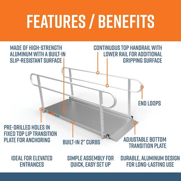 GATEWAY 3G 7 ft. Aluminum Solid Surface Wheelchair Ramp with 2-Line Handrails