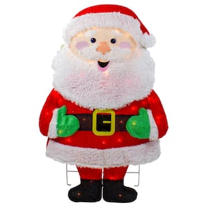 32 in. Lighted 2D Chenille Santa Outdoor Christmas Decoration