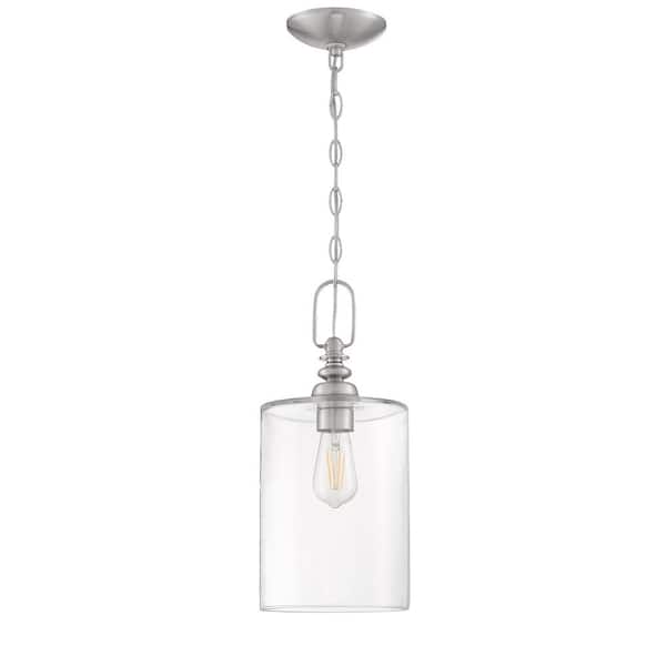 CRAFTMADE Dardyn 60 Watt 1 Light Brushed Nickel Finish Dining/Kitchen Island Mini Pendant Light w/Clear Glass, No Bulbs Included