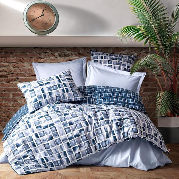 Blue Creation Cotton Duvet Cover Set Full Size Duvet Cover 1-Duvet Cover 1-Fitted Sheet and 2-Pillowcases Iron Safe