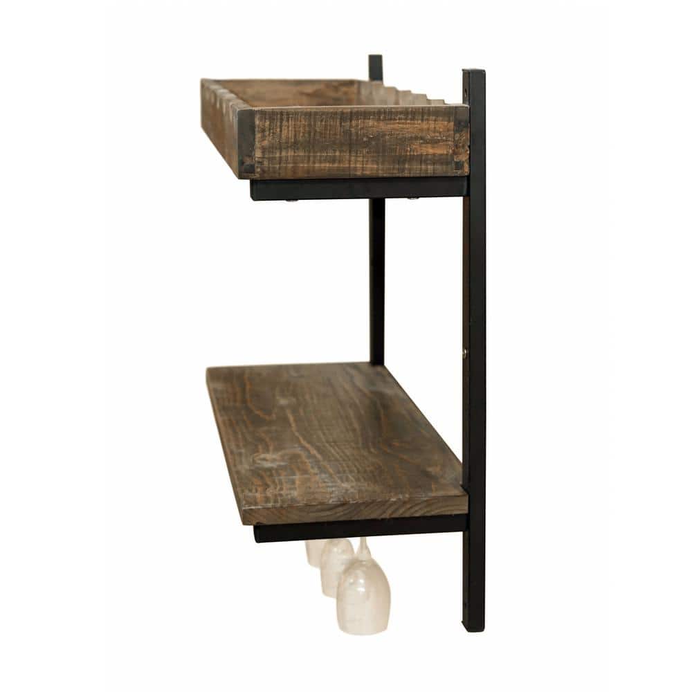 Pomona Rustic Industrial Wall-Mounted Wine Rack with Glass Storage - Brown