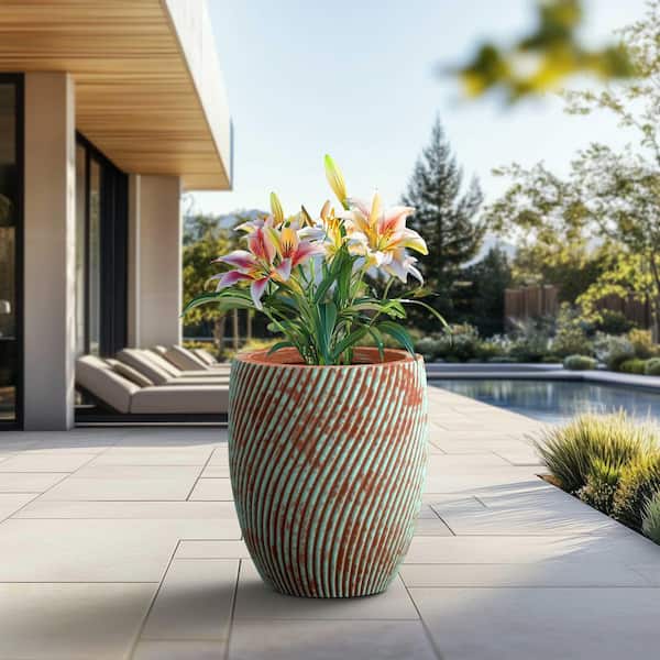 22 in. Large Muted Teal (Enhanced Interior) Concrete Round Planter / Pot with Drainage Holes