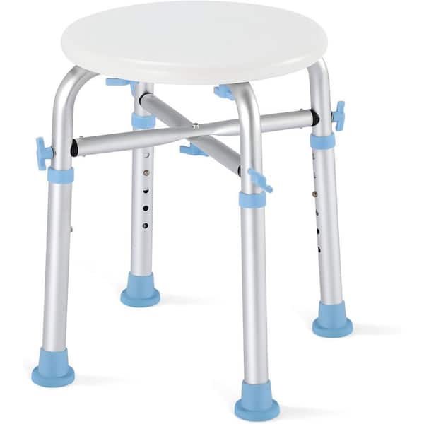 Unbranded Adjustable Shower Stool Chair, 500LB Capacity, Anti-Slip Rubber Tips, Compact, Adjustable, Quick Assembly Aluminum White