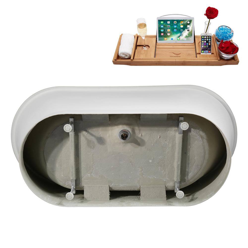 67" Matte White Acrylic Freestanding Soaking Tub with Brushed Nickel Trim
