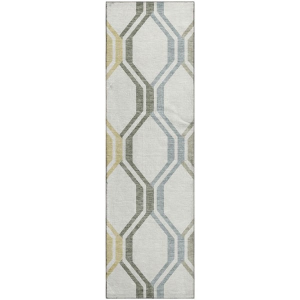 Mayfield Premium Machine Washable Abstract AMF2326 Ivory 2 ft. x 7 ft. Runner Rug