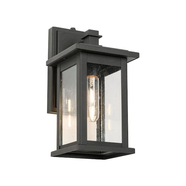 1-Light Black Not Motion Sensing Dusk to Dawn Outdoor Hardwired Wall Lantern Sconce With No Bulbs Included