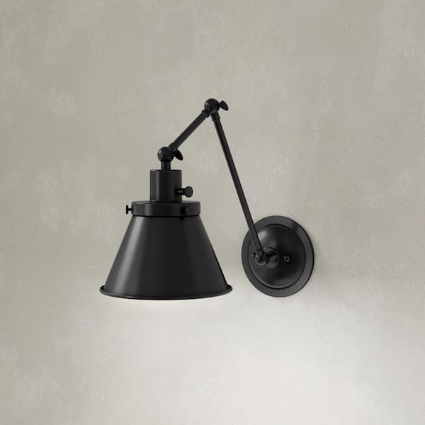 Progress Lighting Hinton Collection 1-Light Black Swing Arm Adjustable Coastal Farmhouse Wall Light Sconce