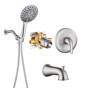 Detachable 6 in. 6-Spray Shower Head Single-Handle Round High Pressure Shower Faucet in Brushed Nickel (Valve Included)