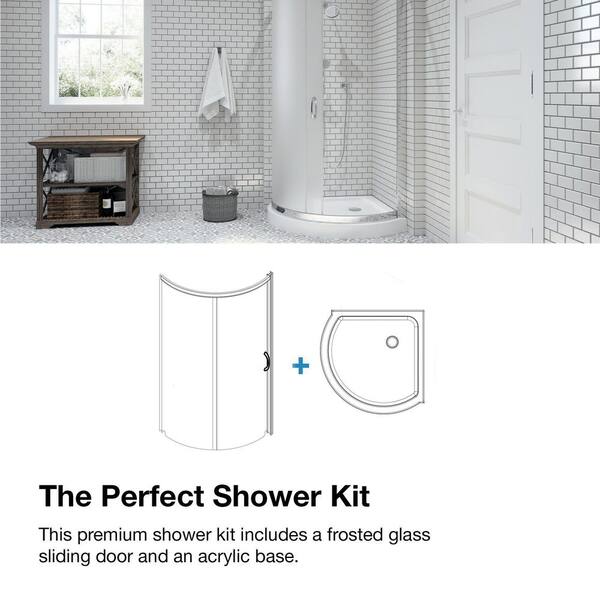 OVE Decors Breeze 36 in. L x 36 in. W x 76.97 in. H Corner Shower Kit with  Clear Framed Sliding Door in Satin Nickel and Shower Pan 15SKC-BREE36-SA -  The Home Depot