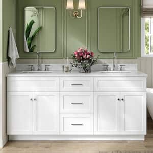 Hamlet 72 in. Double Sink Freestanding Bathroom Vanity in White with 0.75'' Carrara White Marble Top