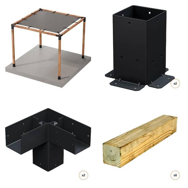 Outdoor Accents 10 ft. x 10 ft. Gray Sunshade, Post Bases, Connectors, Wood Post Combo