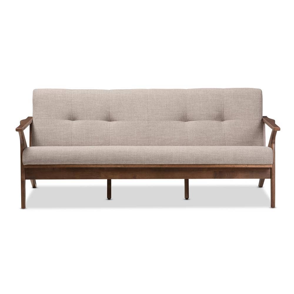 Walnut Brown and Light Grey Faux Leather Tufted 3-Seater Sofa