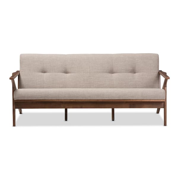 Bianca 72.1 in. Light Grey/Brown Polyester 4-Seater Cabriole Sofa with Wood Frame