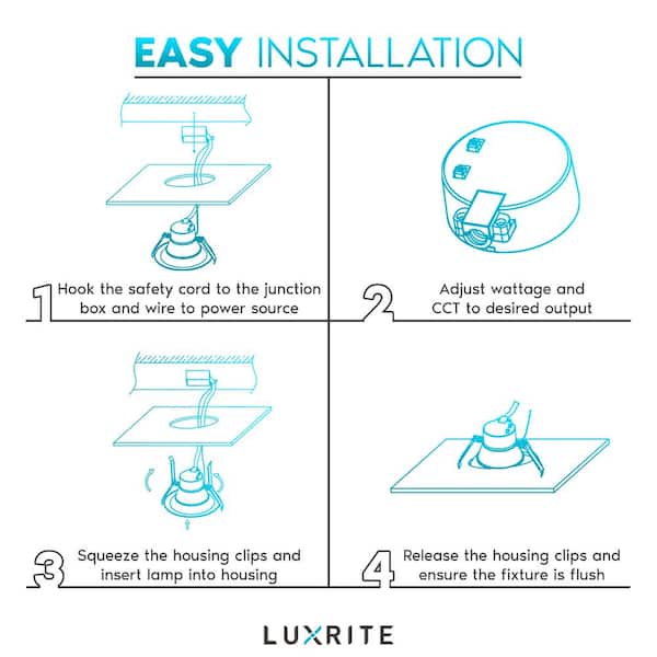 4 in. LED Recessed Light with J-Box CCT 3000K/4000K/5000K Integrated LED Recessed Light Kit Dimmable Wet Rated IC Rated