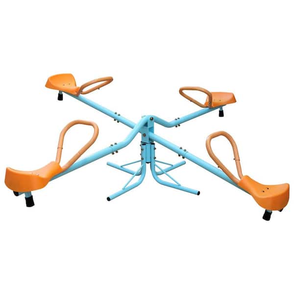 4 Seats Blue 360 Degree Rotation Outdoor Kids Spinning Seesaw Sit, Spin Teeter Totter