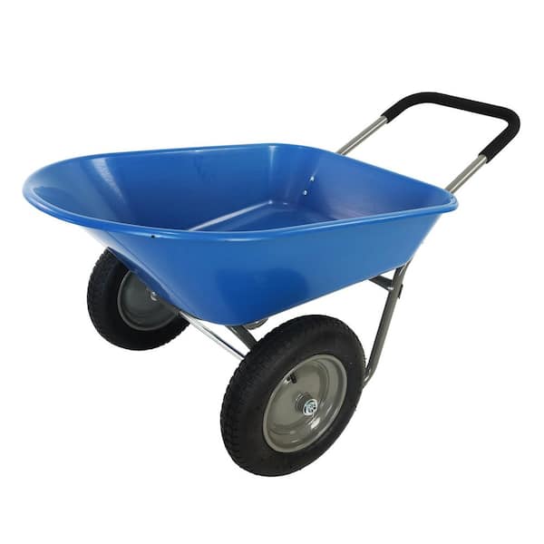 Blue 5 cu. ft. Steel Powered Wheelbarrow with 2 Pneumatic Wheels and Metal Handle, for Residential Garden and Landscape