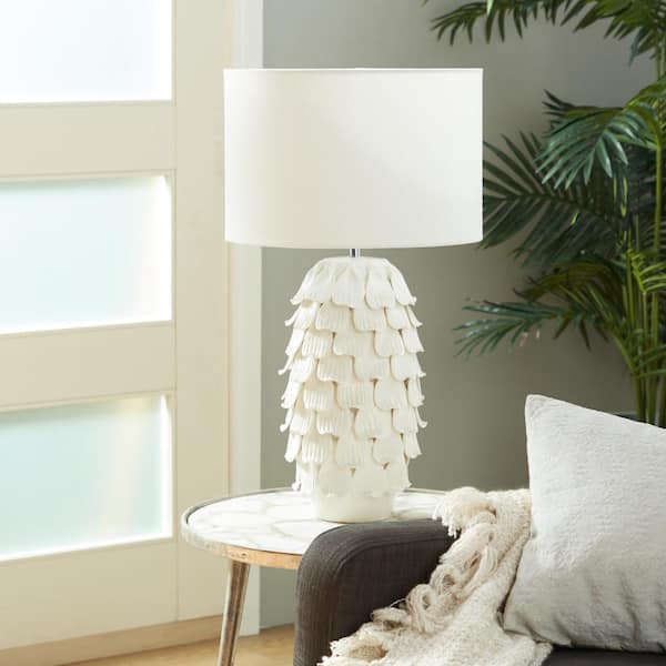 Litton Lane 28 in. White Ceramic Layered Petal Task and Reading Table Lamp