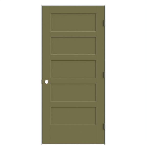 36 in. x 80 in. 5-Panel Bayshore Left-Hand Hollow Truly Olive Molded Composite Single Prehung Interior Door Flat Jamb