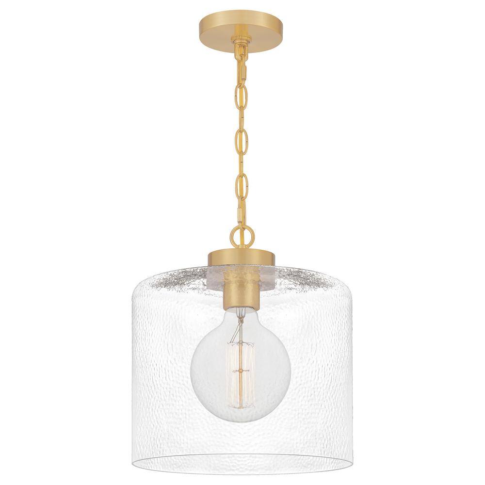 Aged Brass Mini Pendant with Clear Hammered Glass - Transitional Style