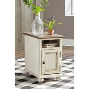 Realyn 14 in. White/Brown Rectangle Wood Chairside End Table with USB Ports and Outlets